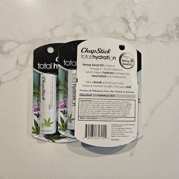 (4) NEW ChapStick | Total Hydration | Chill Infused with Hemp Seed Oil Lip Balm - Picture 2 of 2